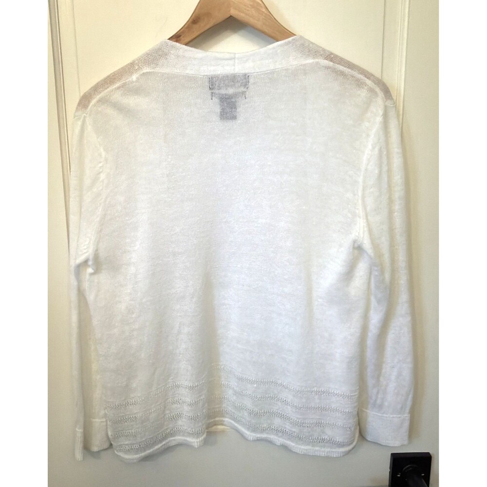 NANETTE LEPORE 100% Linen White Cardigan Open Front M Pointelle Dainty Coquette - Picture 6 of 13